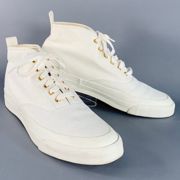 MAISON KITSUNE Size 8 White Gold Canvas High Top Sneakers - Picture 1 of 11